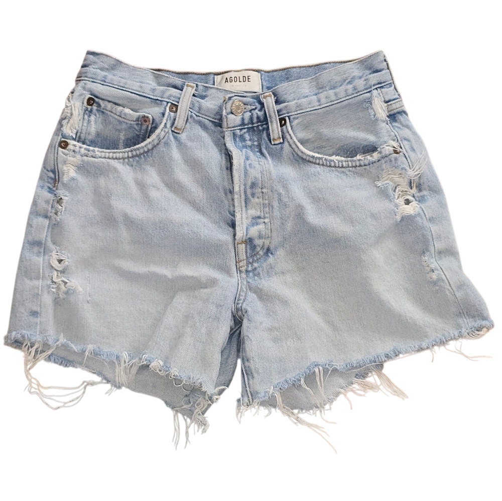 Agolde Light Wash Distressed Denim Jean Shorts
